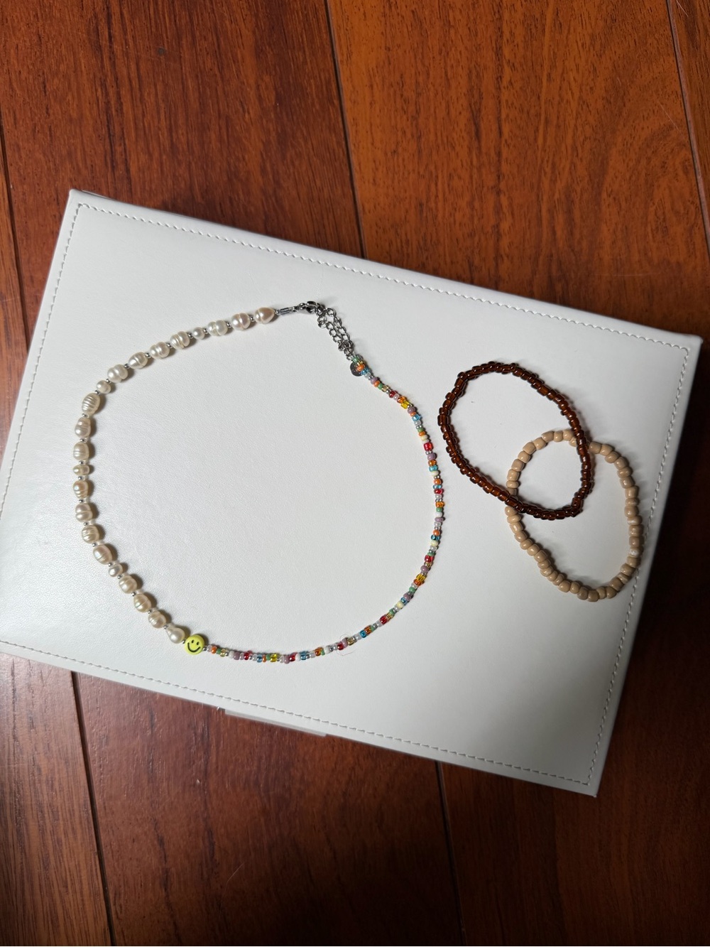 Handcrafted Multicolor & Pearl Beaded Necklace with Smile Accent